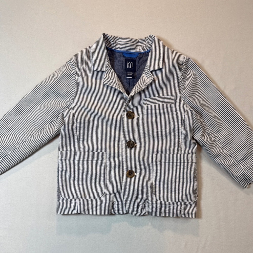 Baby Gap Boys Blue White Seersucker Stripe Blazer Jacket 230661-00 Size 18-24M